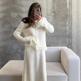 Solid-Color Knitted Sweater Set Hottie Simple Cardigan Ass Skirt Set Winter Two-Piece Set HZ1208