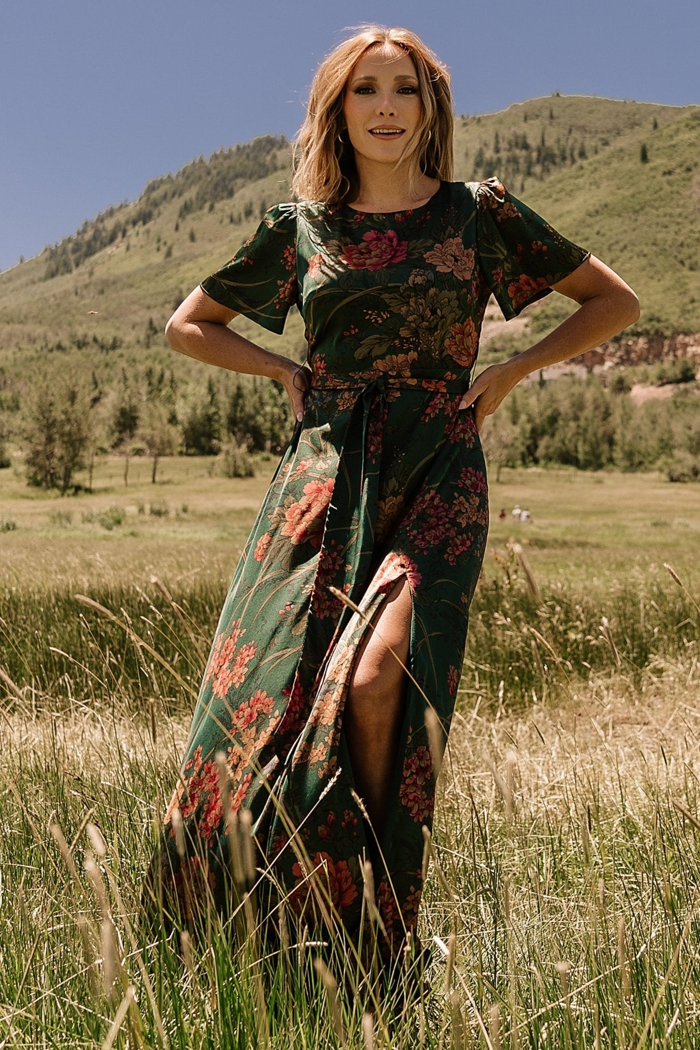 Agnes Satin Maxi Dress | Dark Green Floral