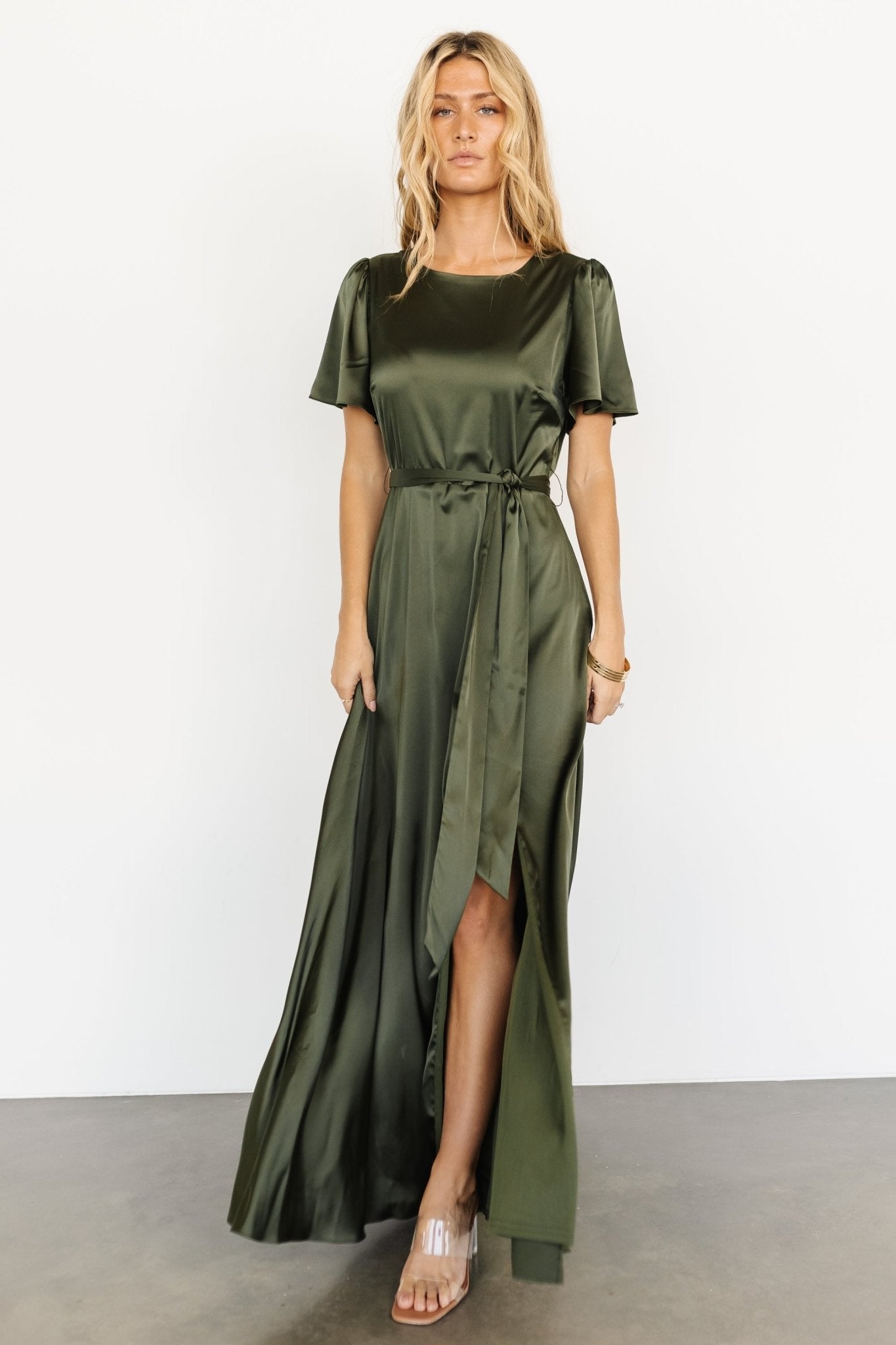 Agnes Satin Maxi Dress | Juniper Green