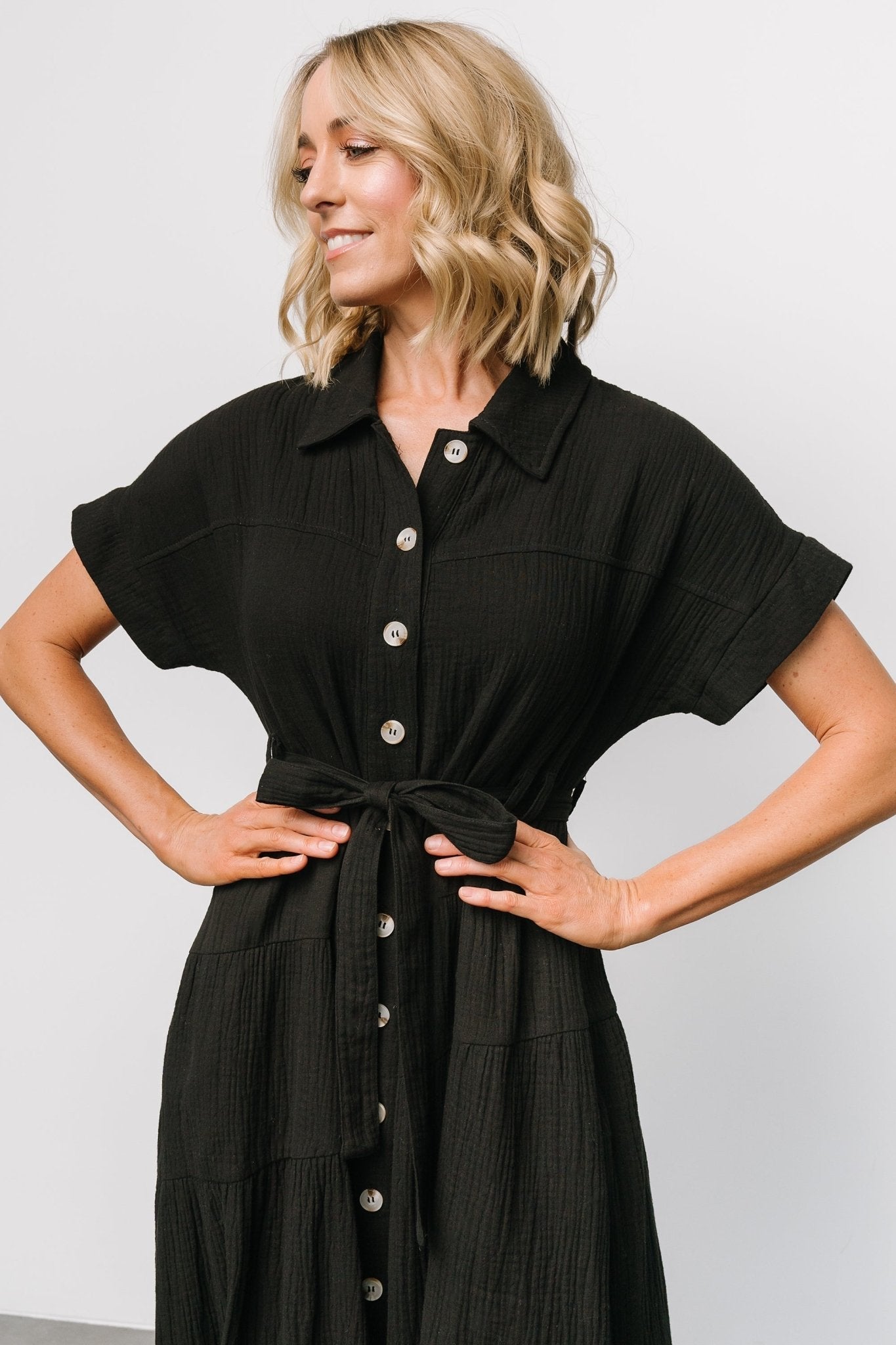 Aizey Button Up Maxi Dress | Black