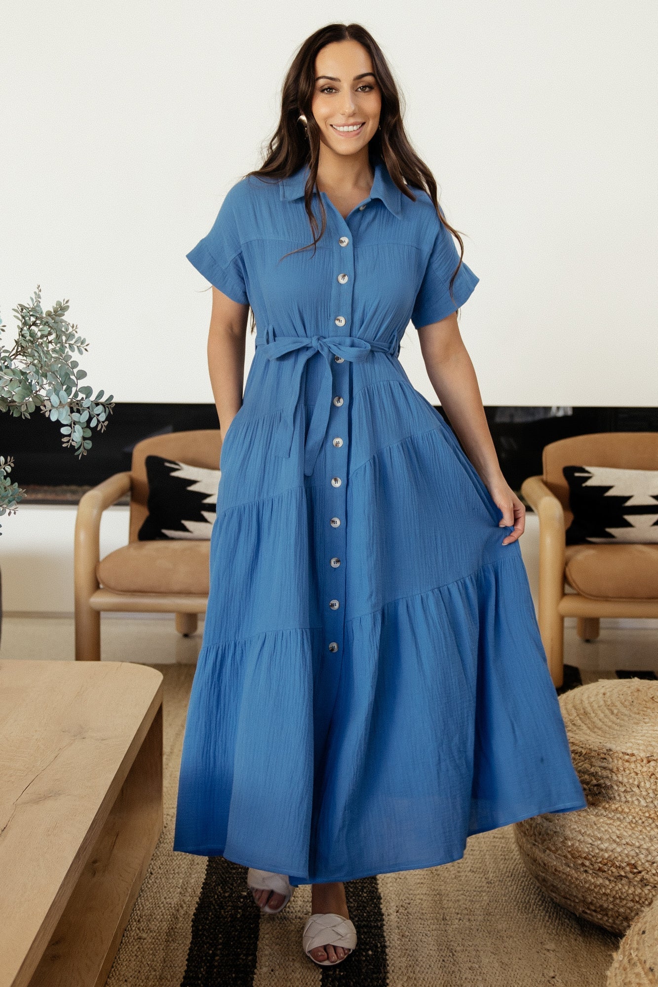 Aizey Button Up Maxi Dress | Blue