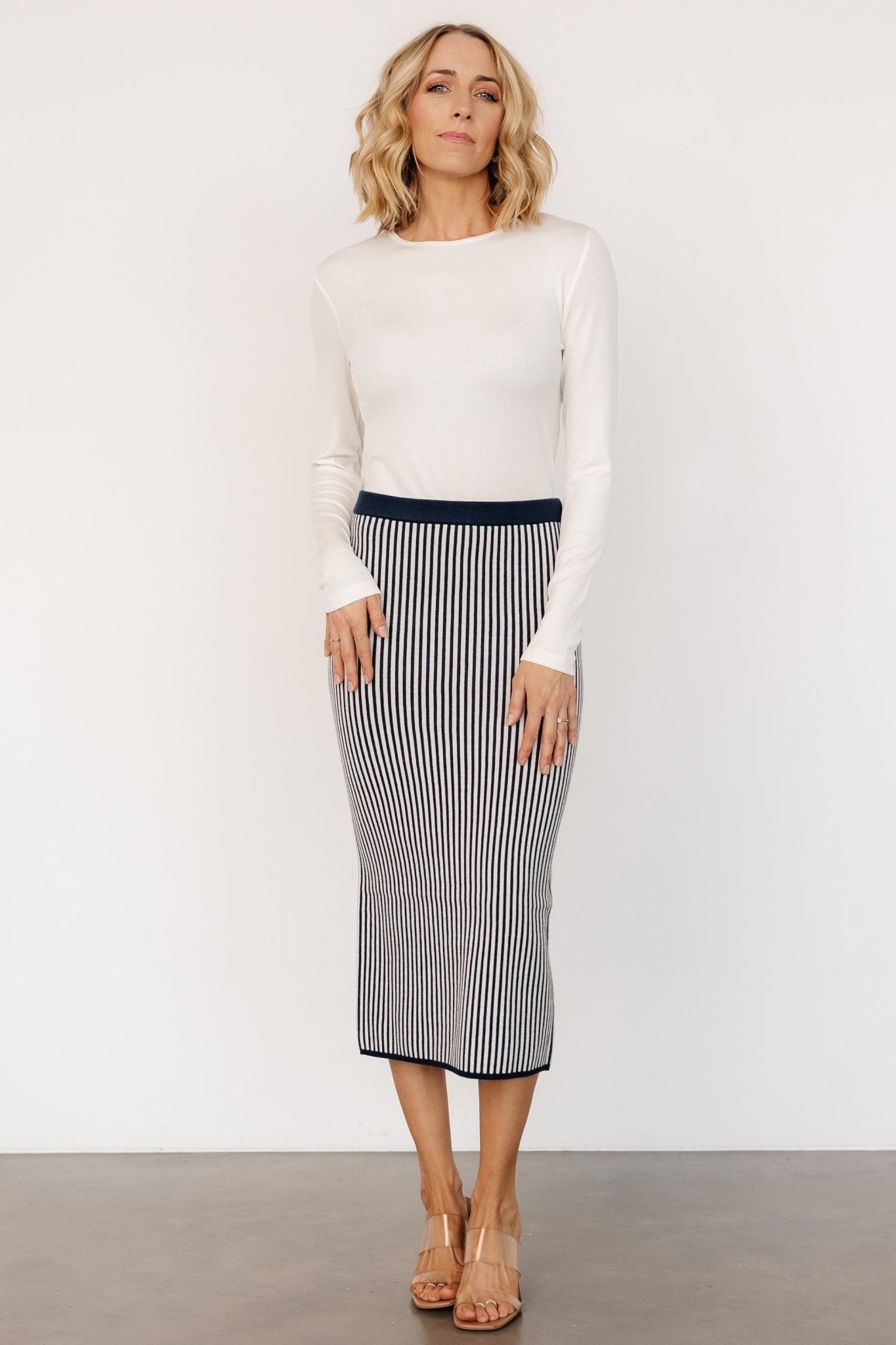 Alonso Knit Midi Skirt | Navy Stripe