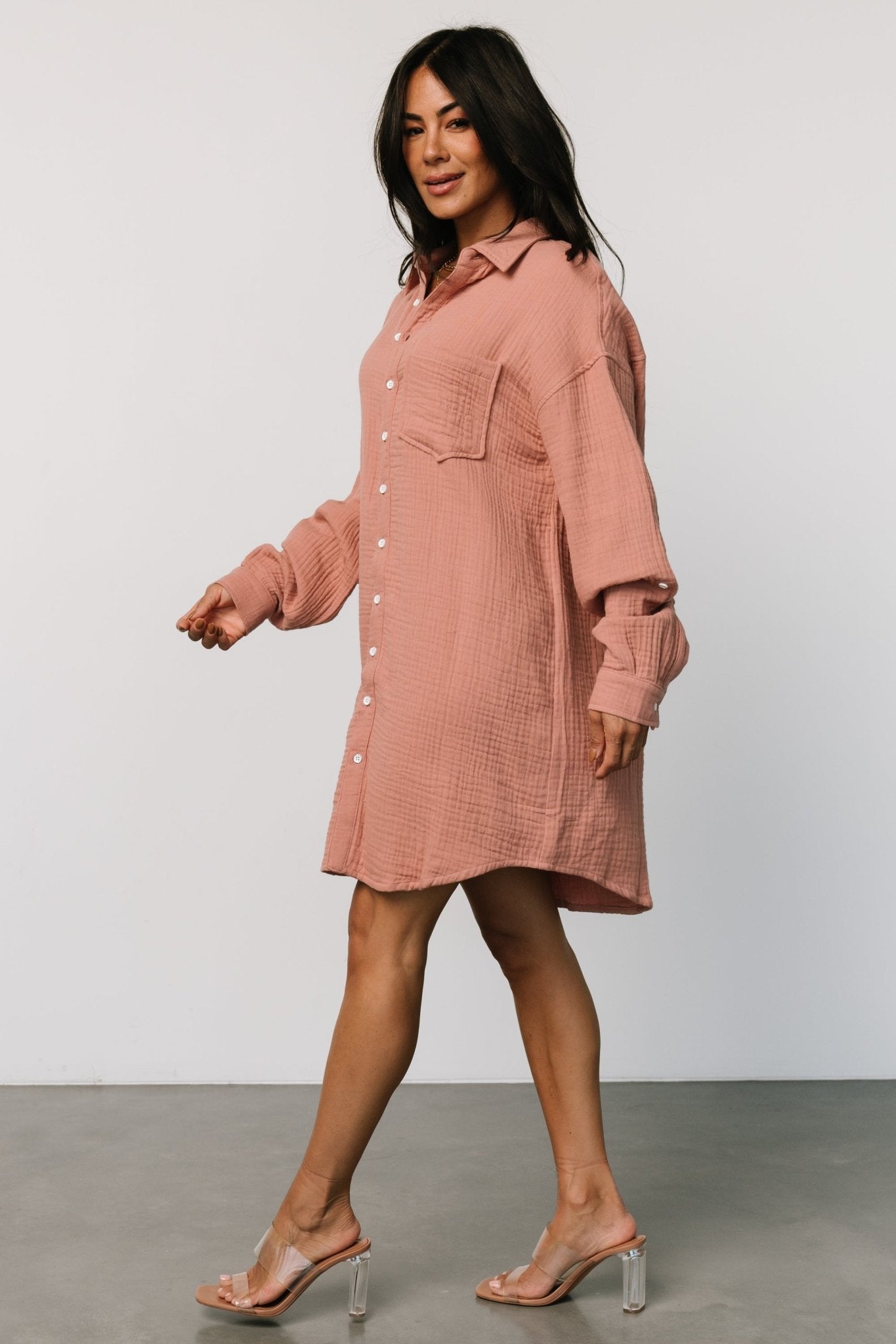 Andres Button Shirt Dress | Dusty Rose
