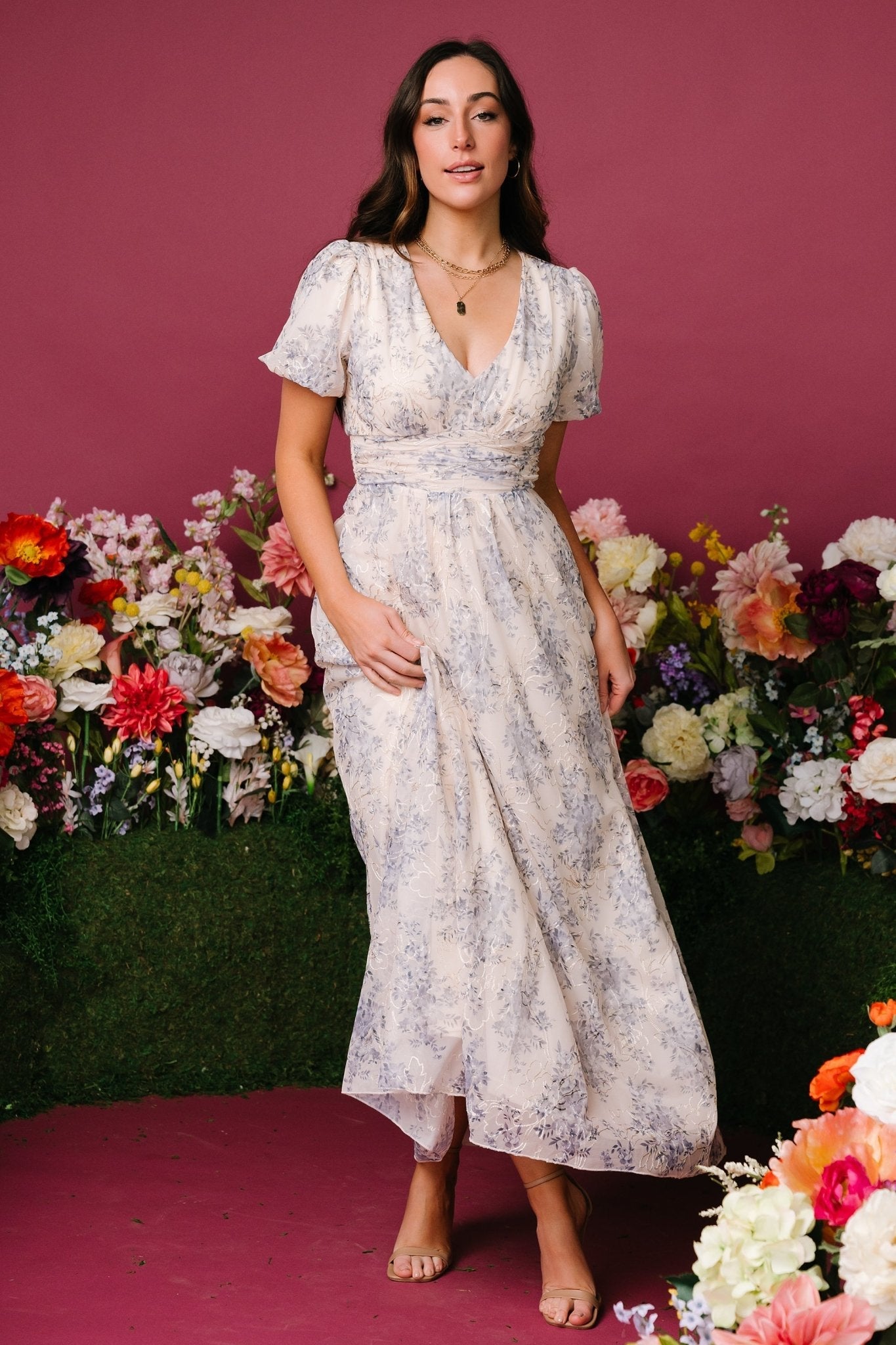 Ardley Maxi Dress | Cream + Blue