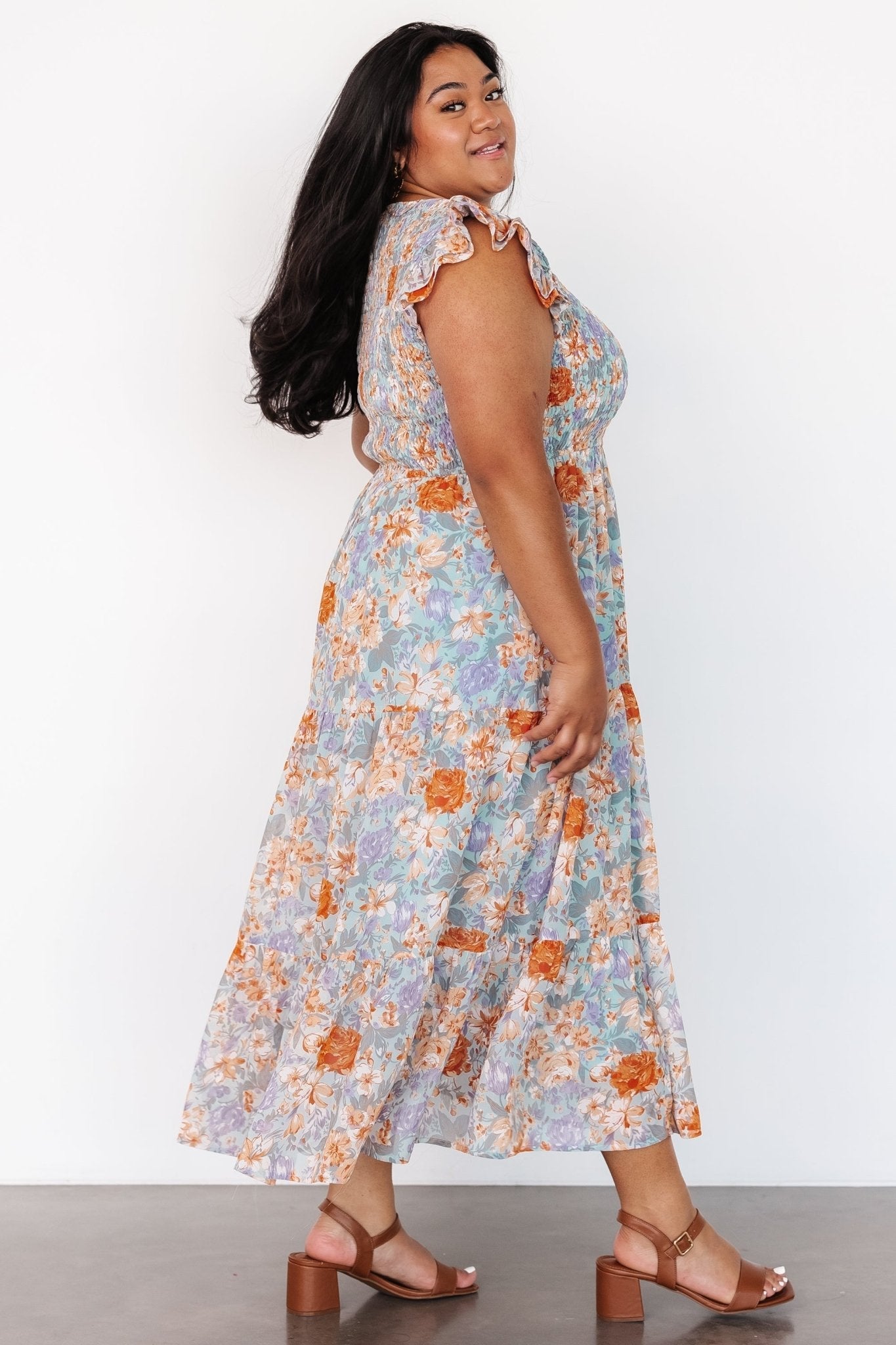 Arla Smocked Maxi Dress | Light Blue Floral