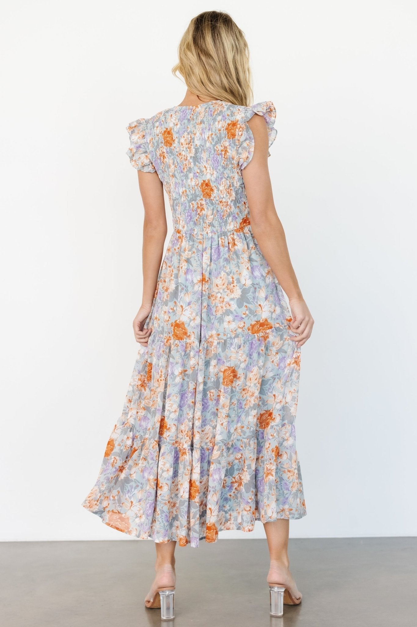 Arla Smocked Maxi Dress | Light Blue Floral