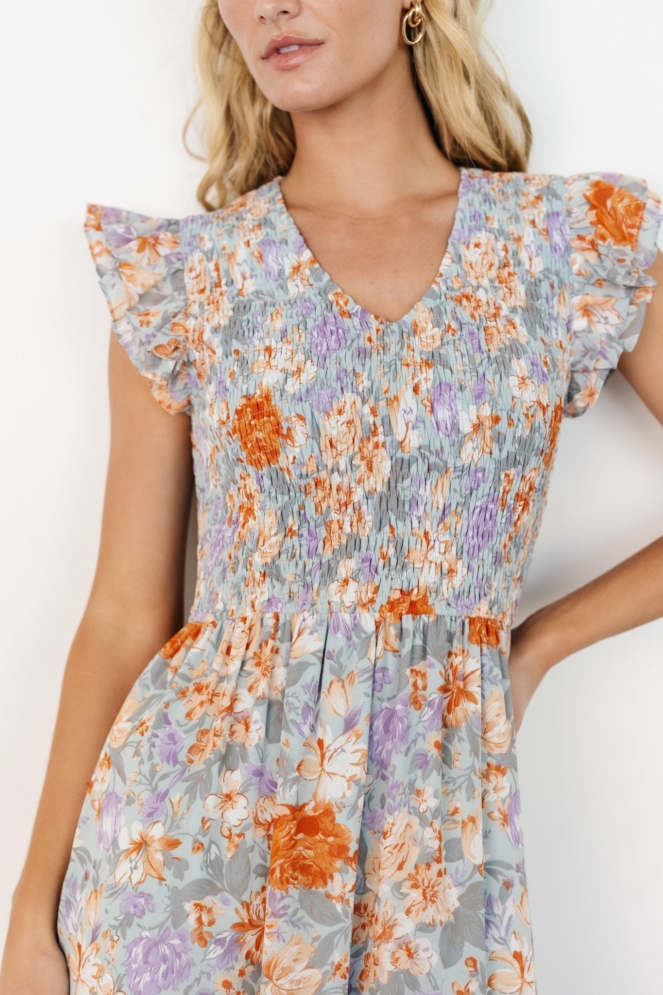 Arla Smocked Maxi Dress | Light Blue Floral