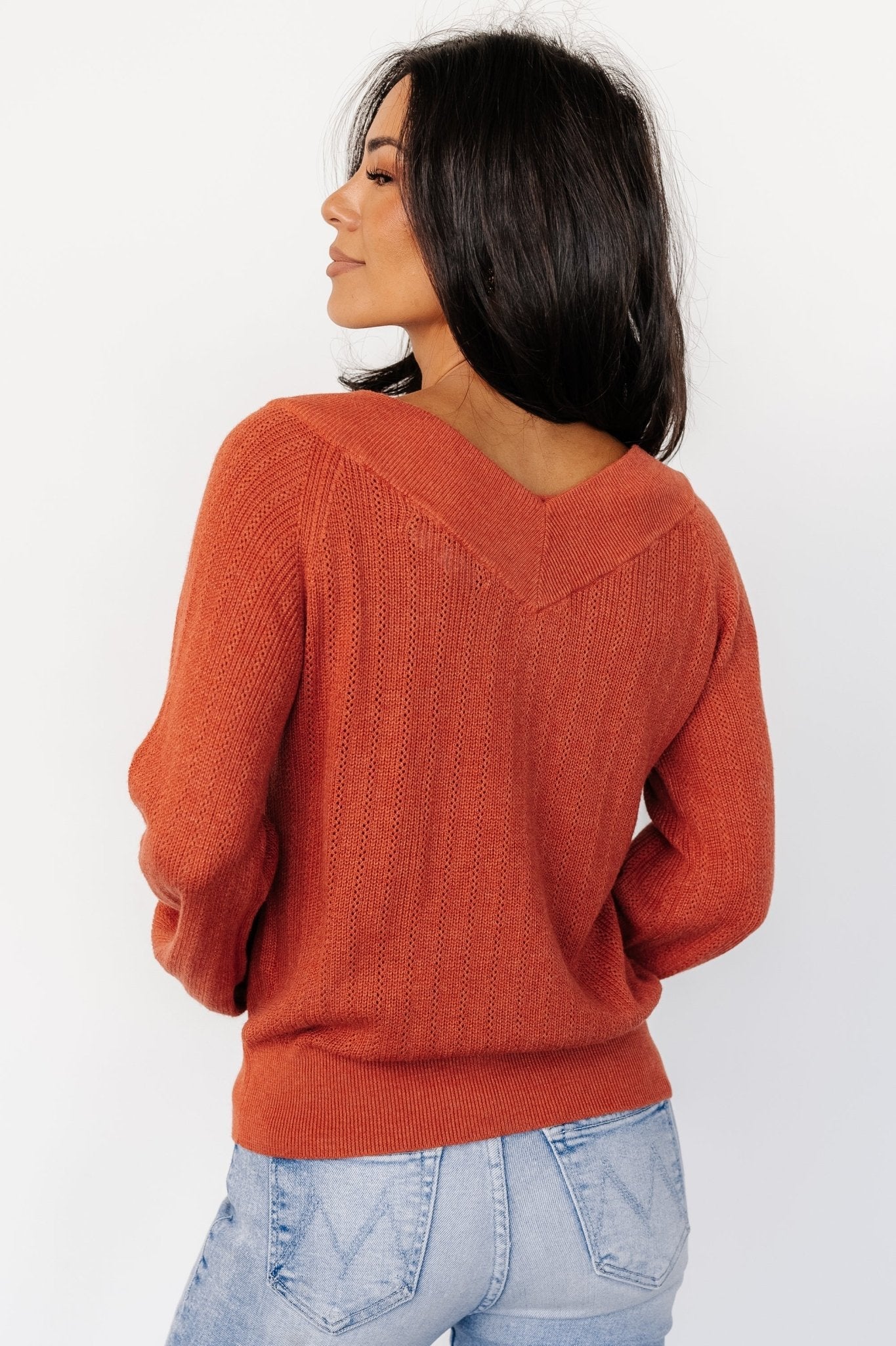 Ashby V Neck Sweater Top | Light Rust