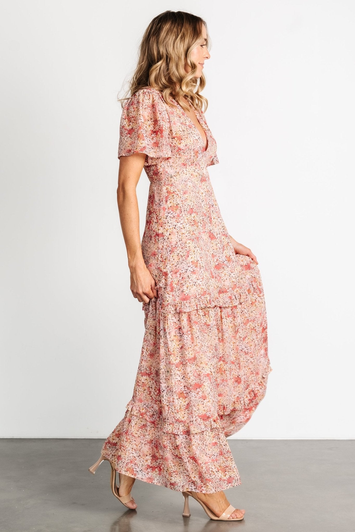Audrey Deep V Maxi Dress | Blush Floral
