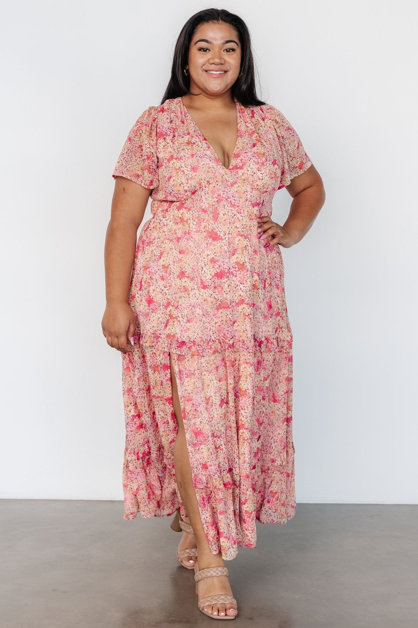 Audrey Deep V Maxi Dress | Blush Floral