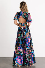 Bastina Open Back Maxi Dress | Black Print