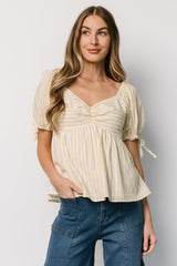 Betsy Peplum Top | Yellow + White Stripe