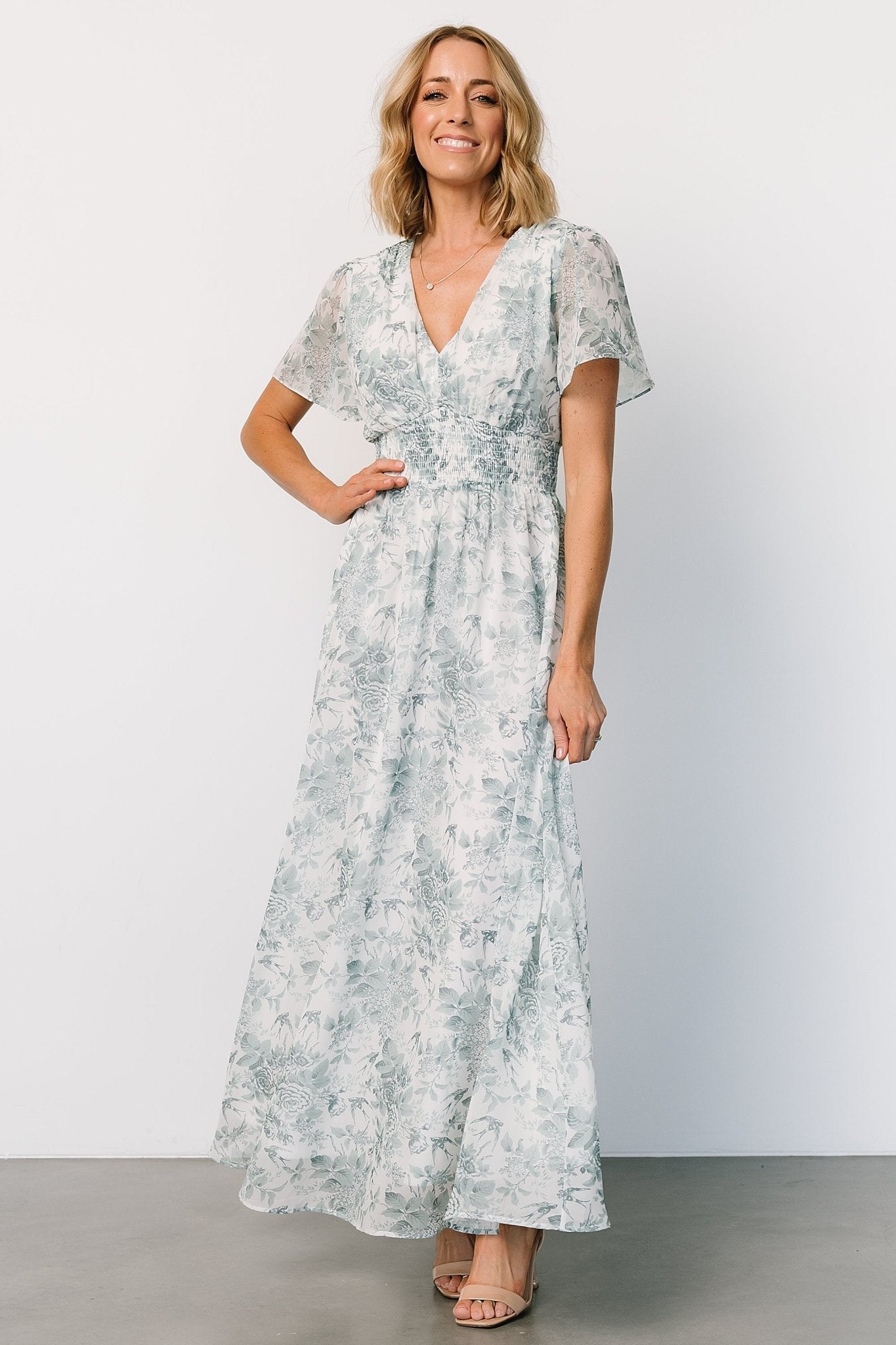 Birdie Maxi Dress | White + Sage Floral