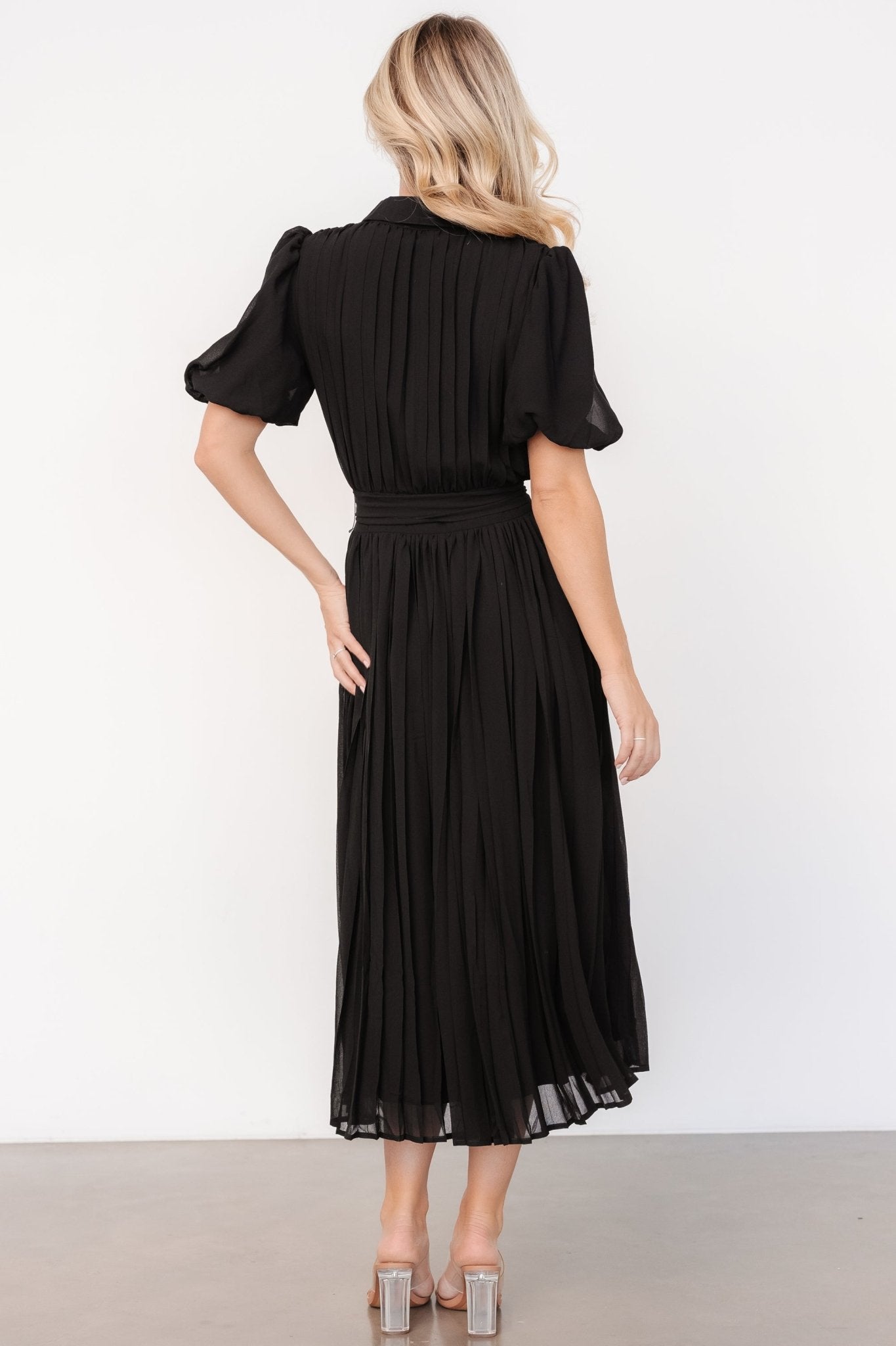 Boston Pleated Button Dress | Black