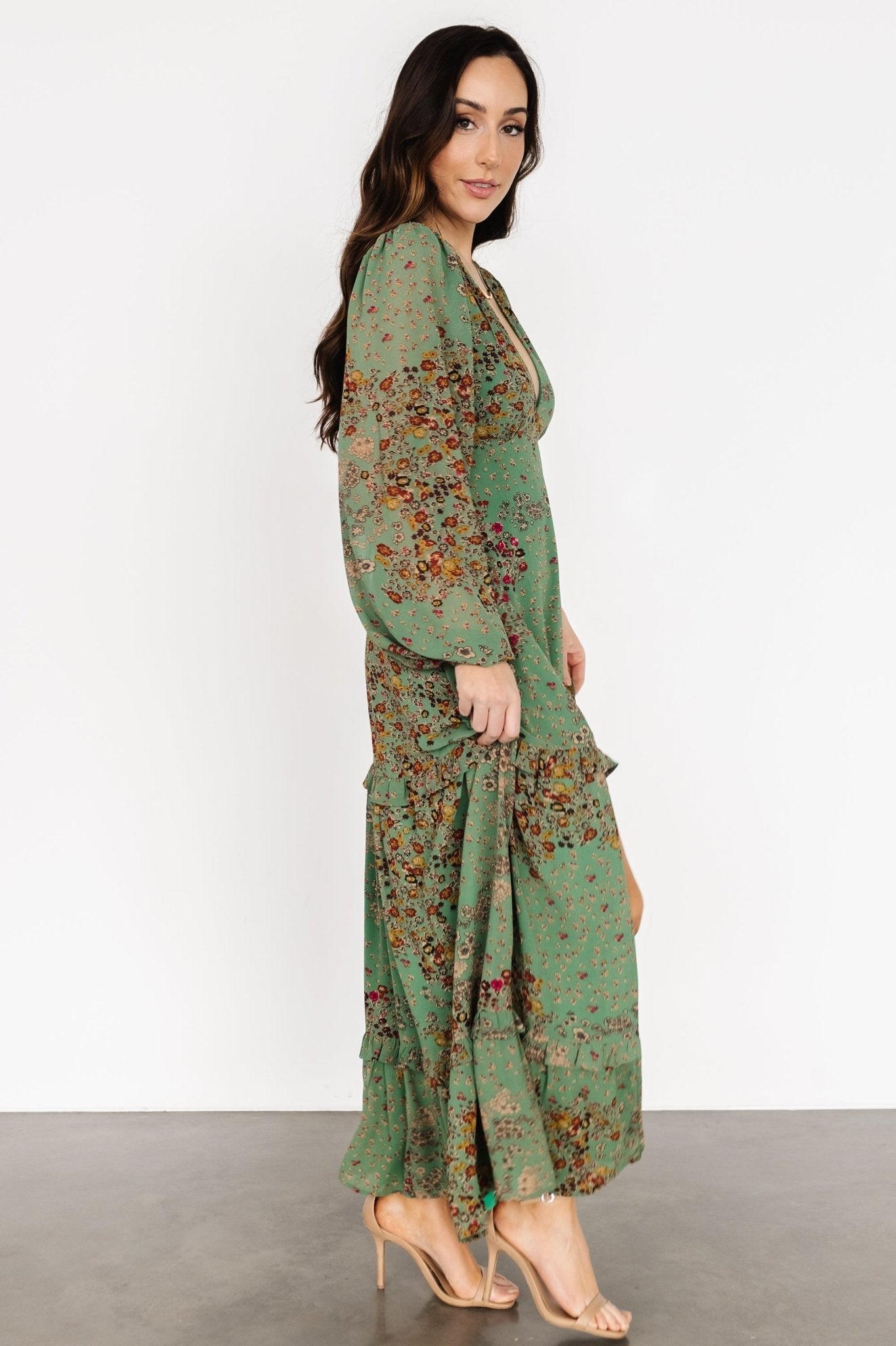 Bowman Deep V Maxi Dress | Green Multi