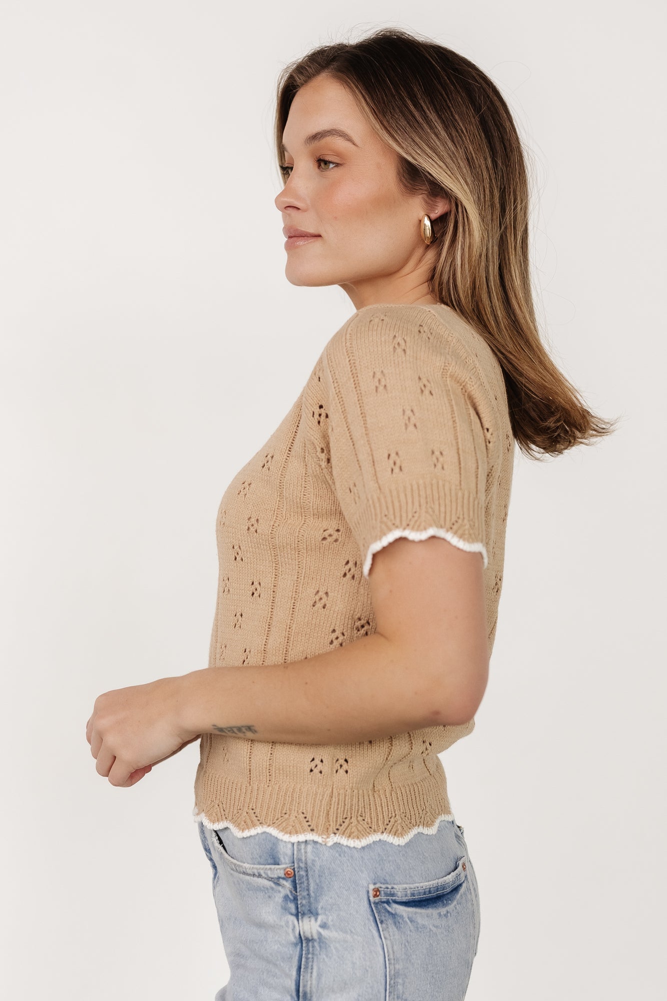 Britt Pointelle Knit Top | Natural + Ivory