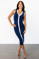 Coley Ribbed Button Dress | Navy + Off White