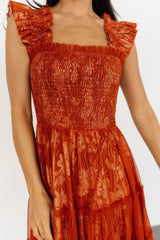 Cora Smocked Tulle Dress | Rust Floral
