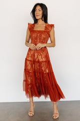Cora Smocked Tulle Dress | Rust Floral