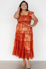 Cora Smocked Tulle Dress | Rust Floral