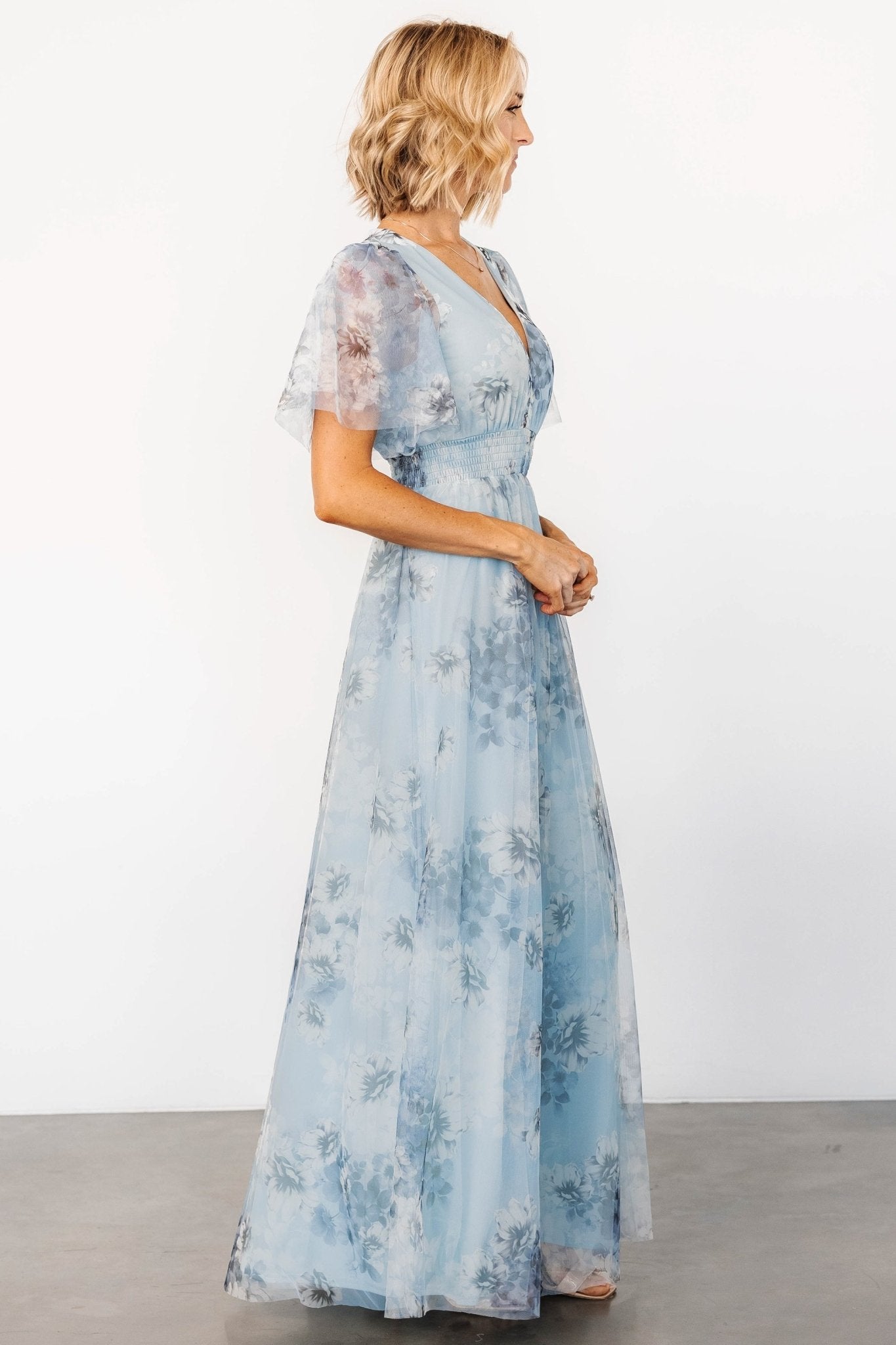 Cressida Tulle Maxi Dress | Blue + Off White Floral
