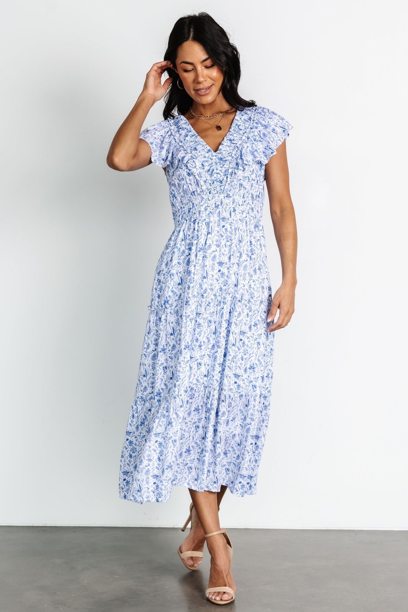 Crete Midi Dress | Blue + White