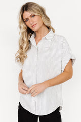 Draya Button Up Top | Light Blue Stripe