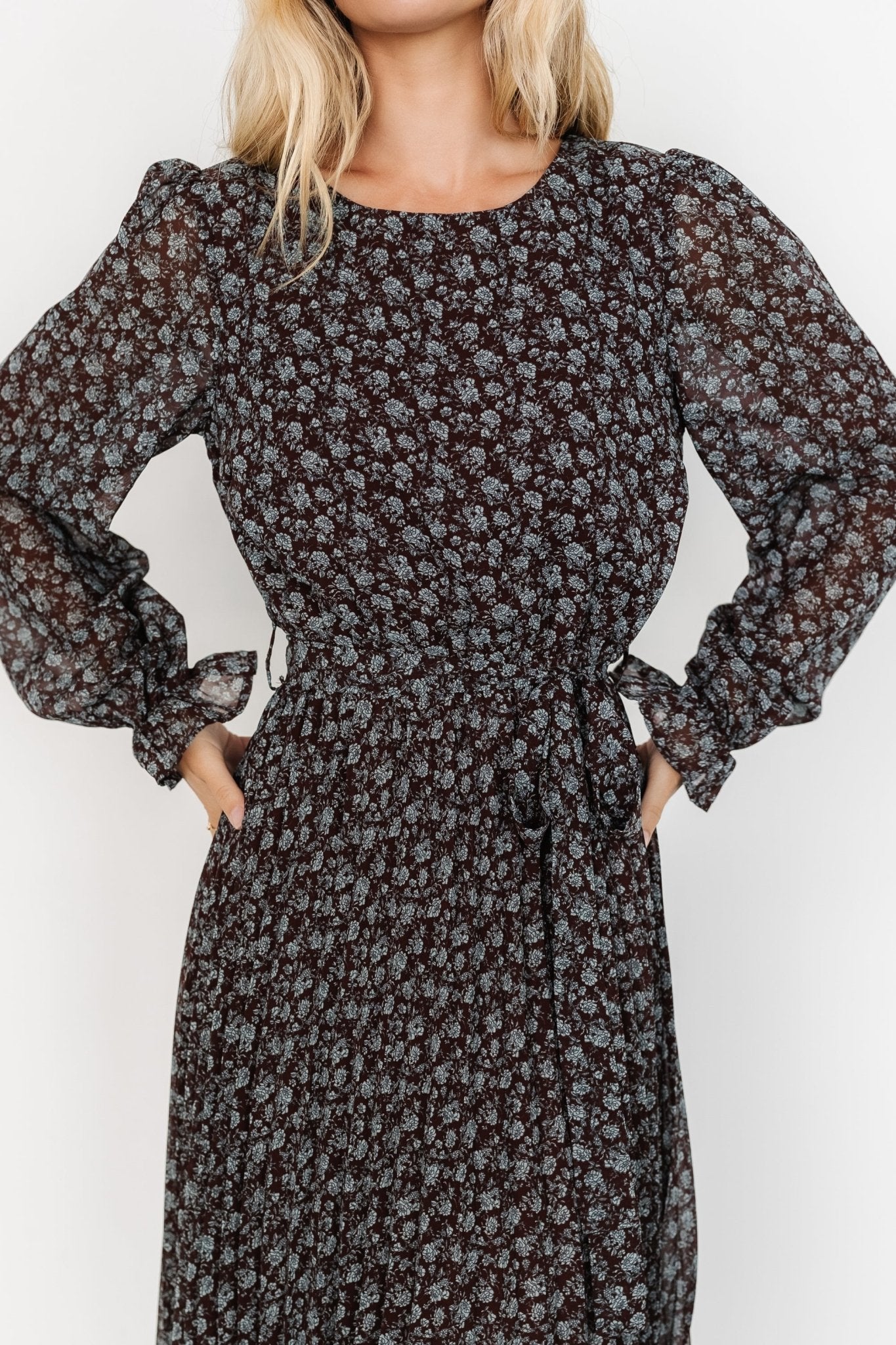 Edith Pleated Dress | Brown + Blue