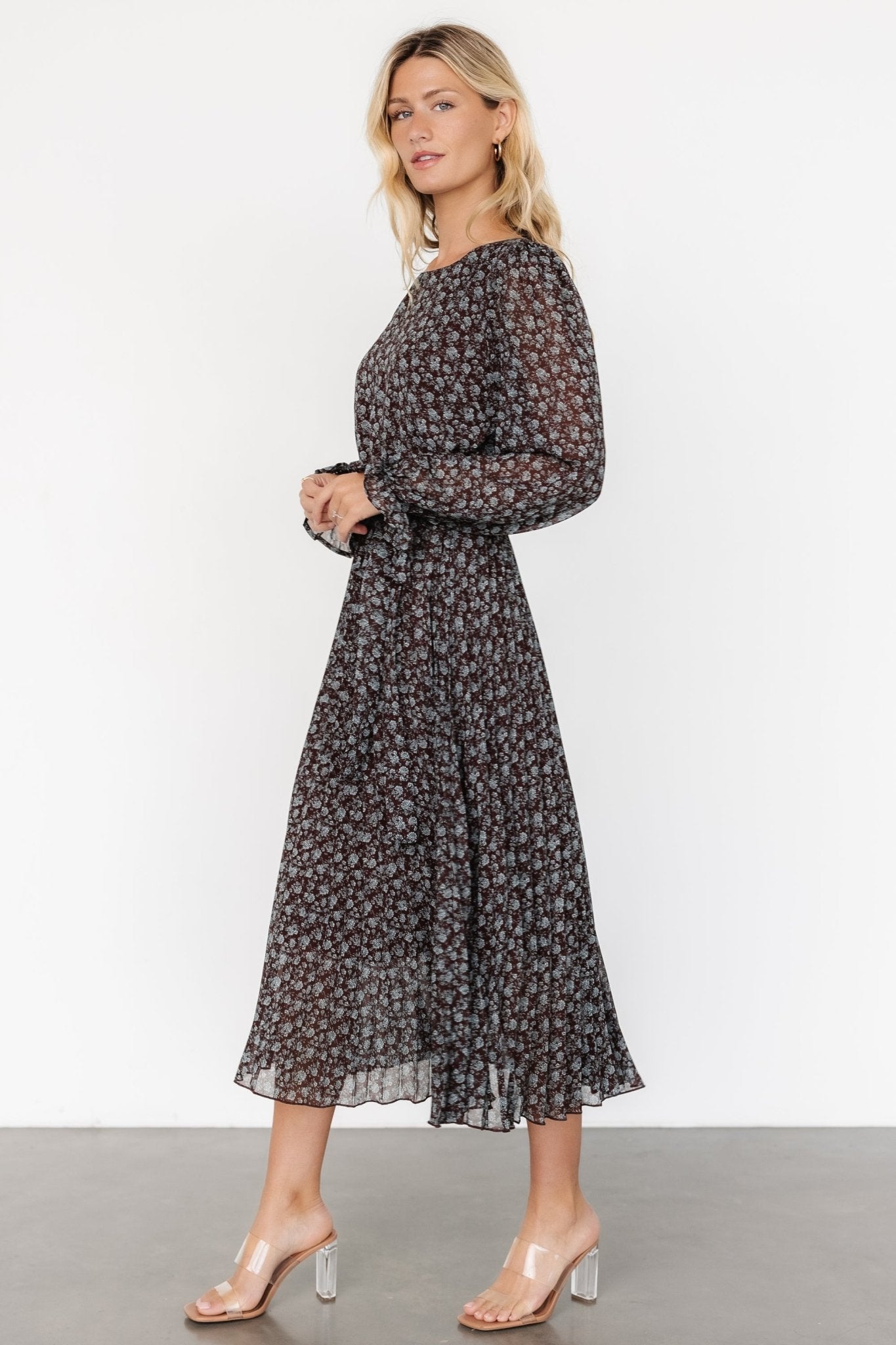 Edith Pleated Dress | Brown + Blue