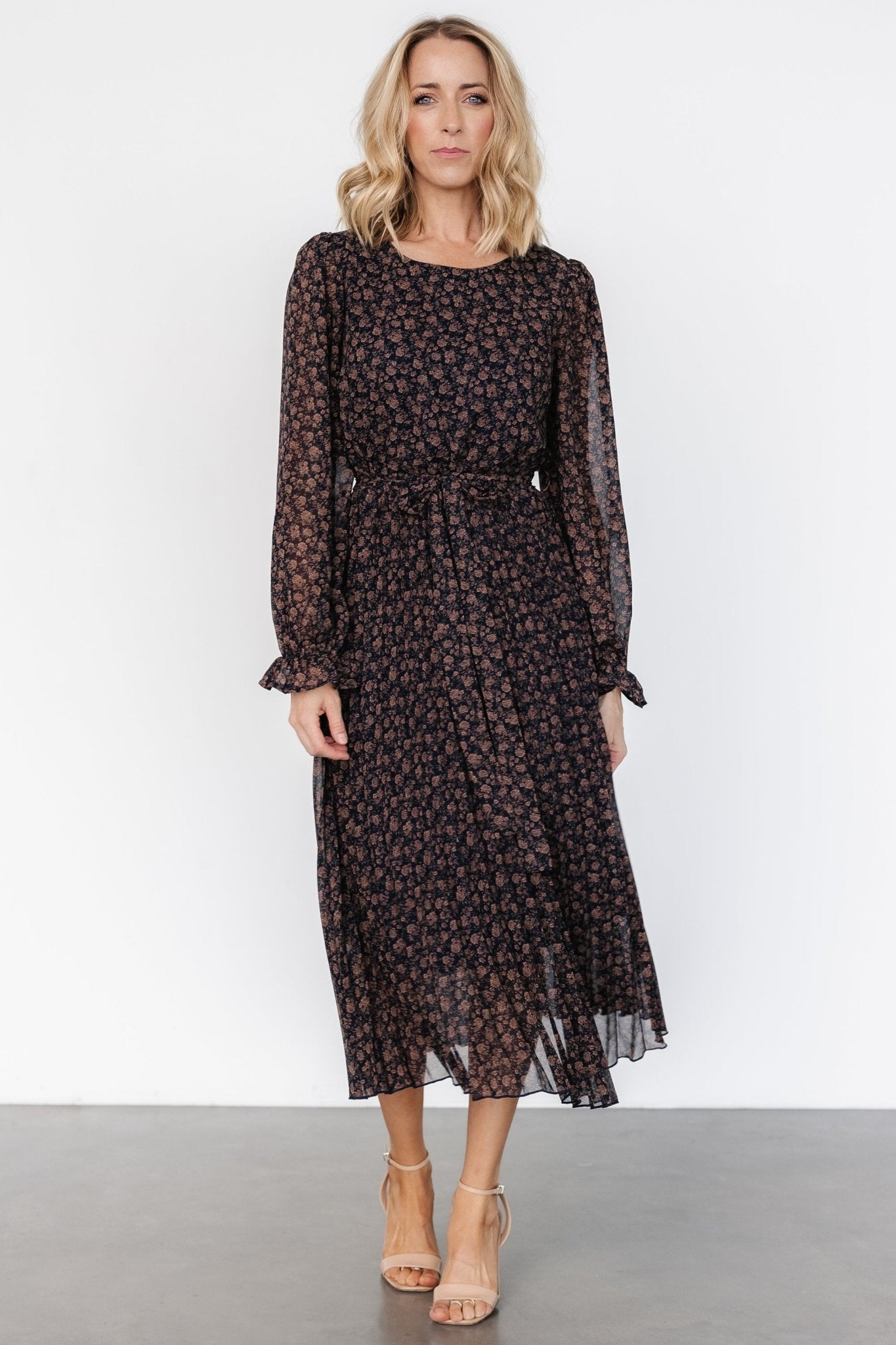 Edith Pleated Dress | Navy + Copper