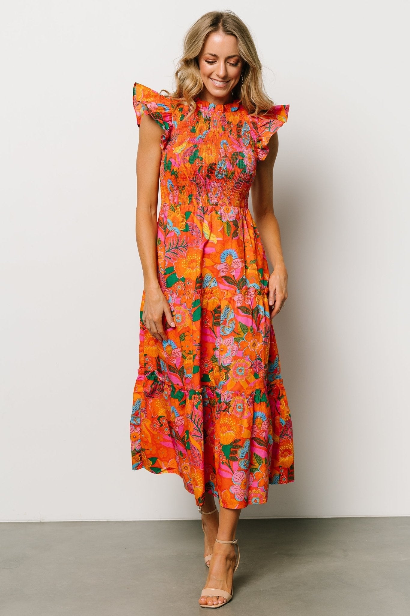 Emily Smocked Tier Dress | Orange Floral