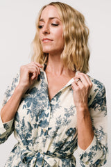 Eunice Button Midi Dress | Ivory + Blue Floral