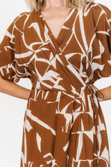 Fantino Faux Wrap Dress | Brown Print