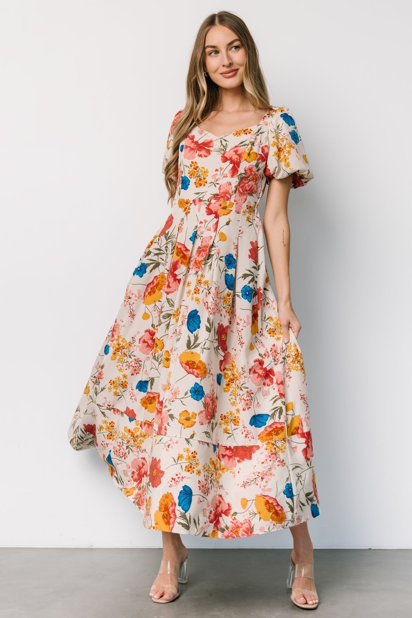 Greta Pleated Maxi Dress | Cream Multi Floral