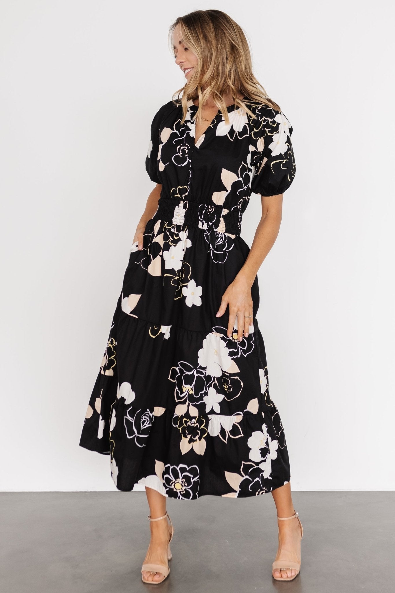 Hacienda Tiered Midi Dress | Black Multi