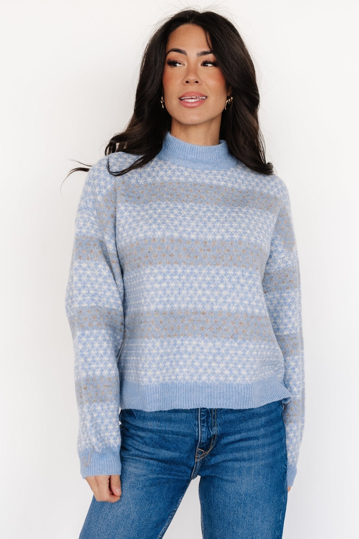 Henry Knit Sweater | Blue + Mocha