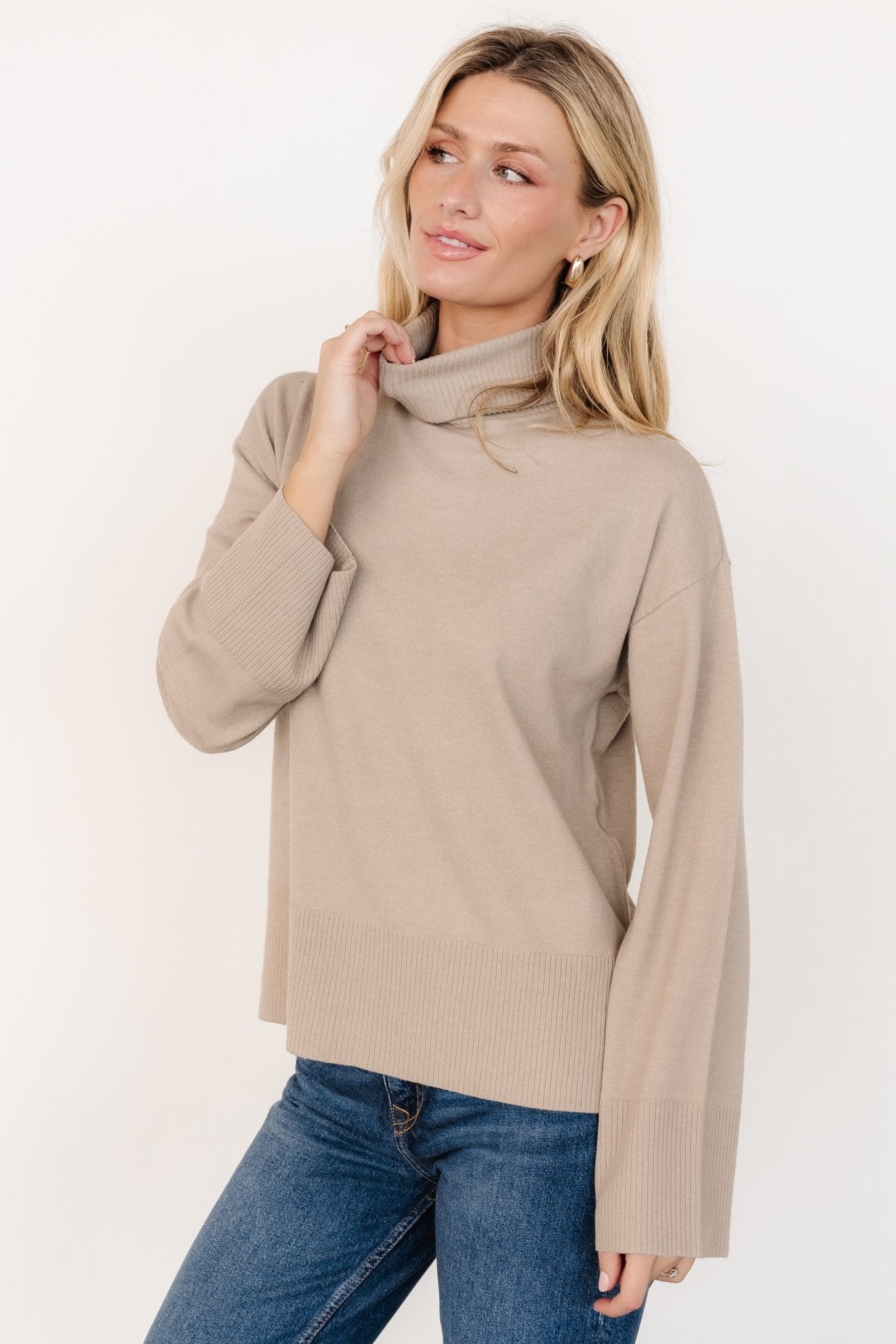 Irene Turtleneck Sweater Top | Stone