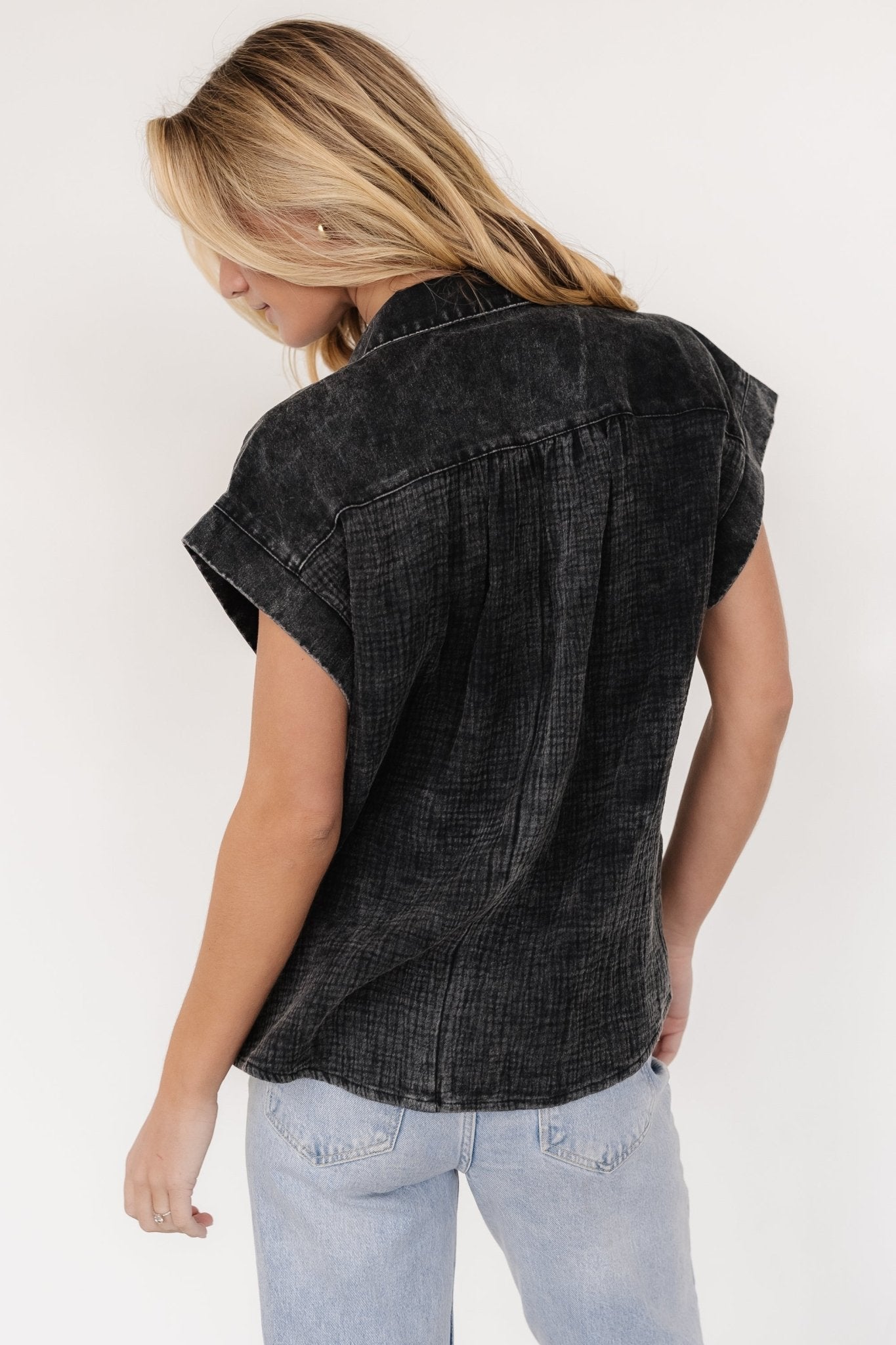 Jaye Button Top | Washed Black