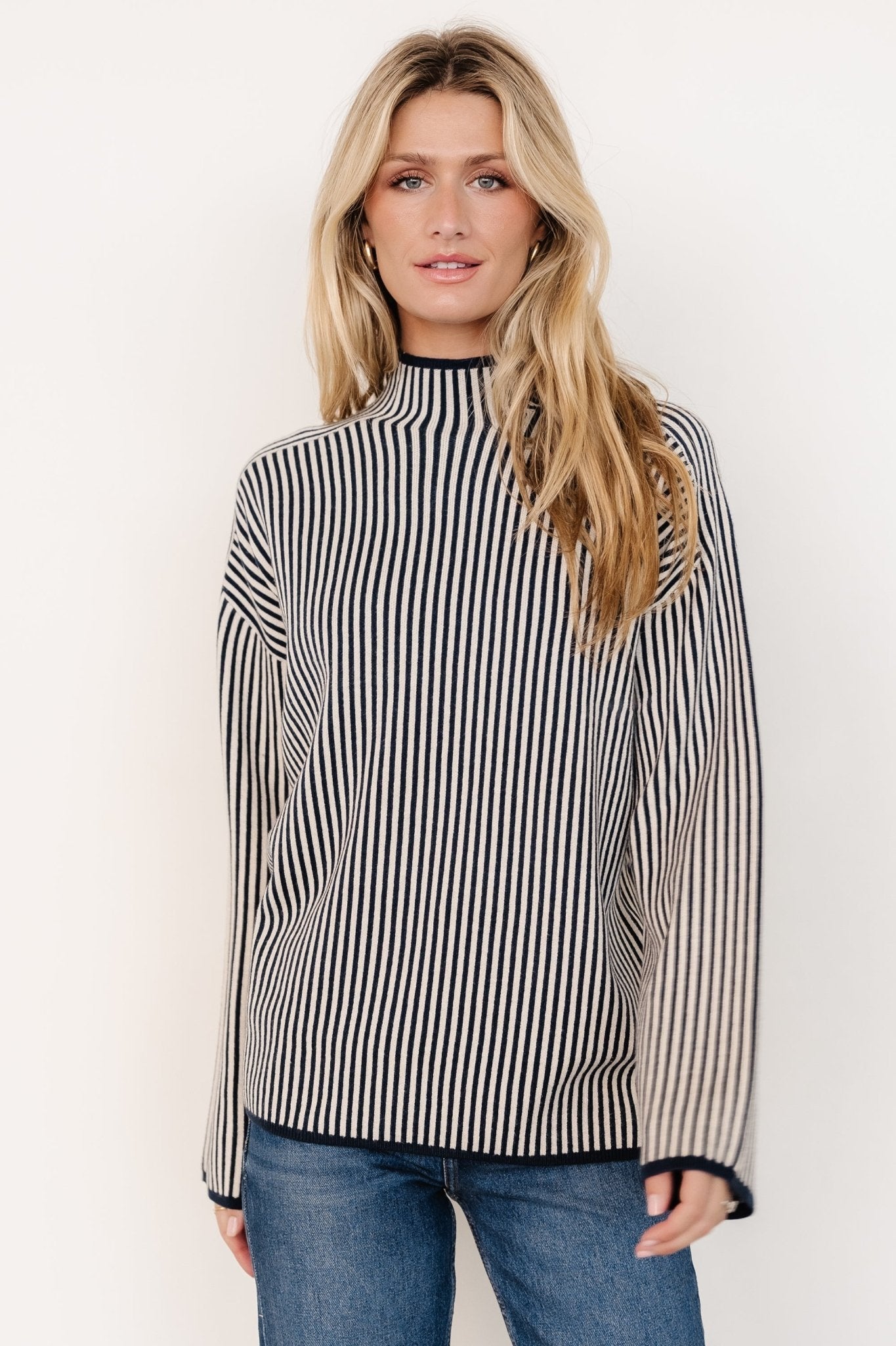 Kat Mock Neck Sweater | Navy Stripe