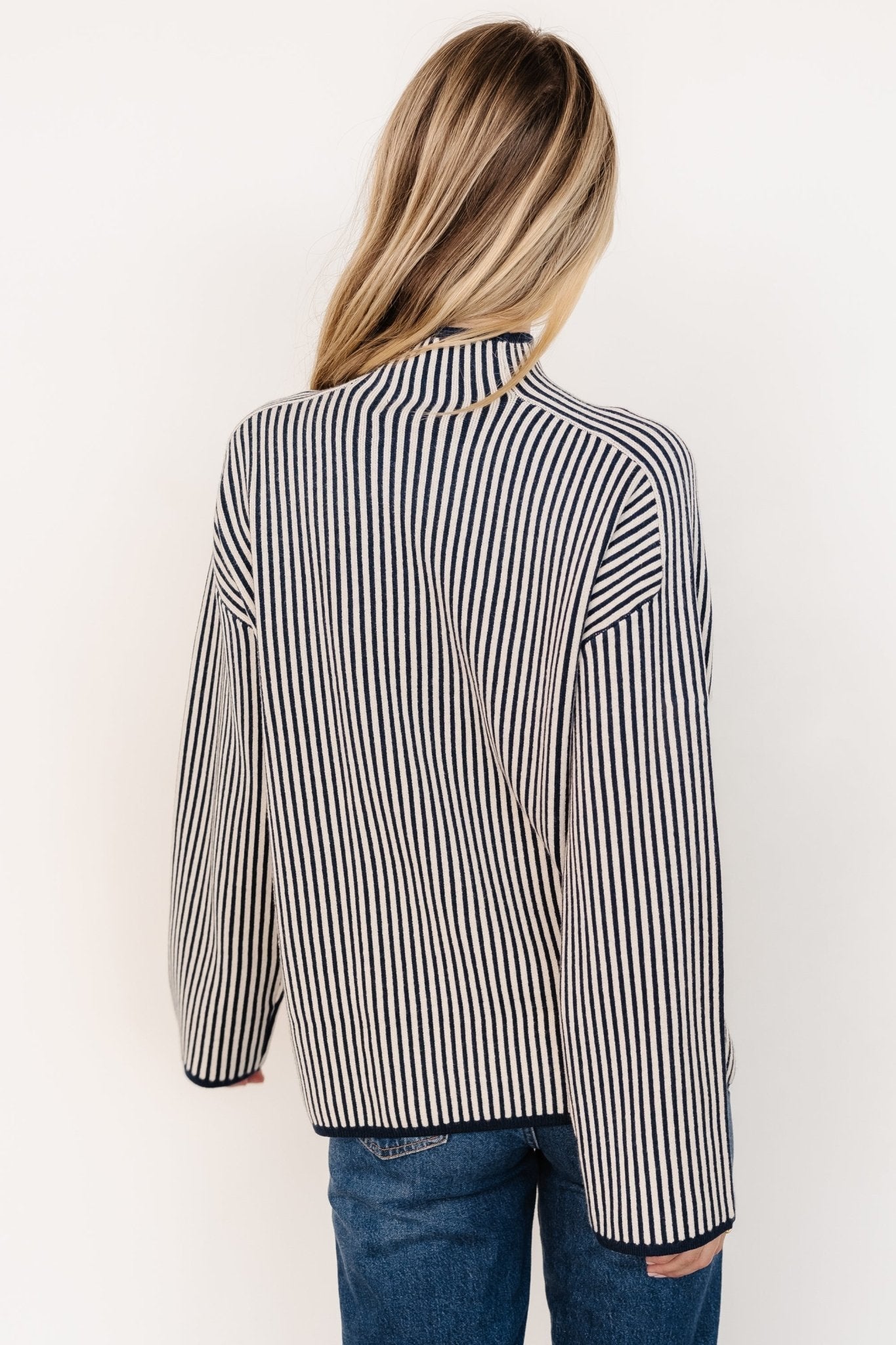 Kat Mock Neck Sweater | Navy Stripe