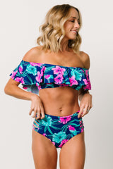Keke High Waisted Bikini Bottom | Navy Tropical Floral