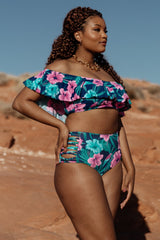 Keke High Waisted Bikini Bottom | Navy Tropical Floral