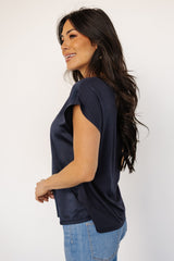 Leonie Satin Top | Navy