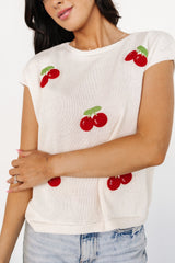 Lexie Knit Top | Cream + Cherry Applique