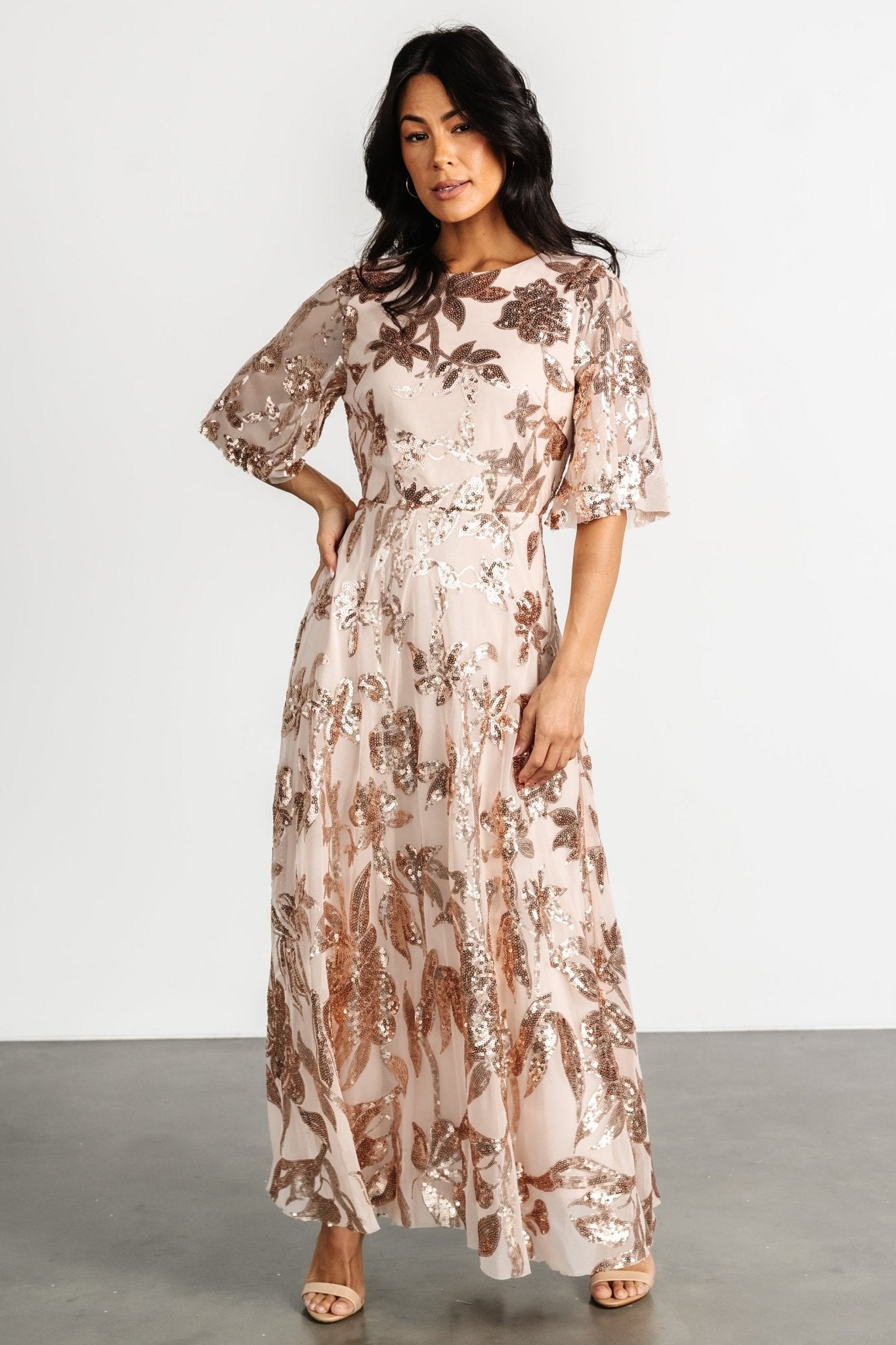Lucy Sequin Dress | Rose Gold