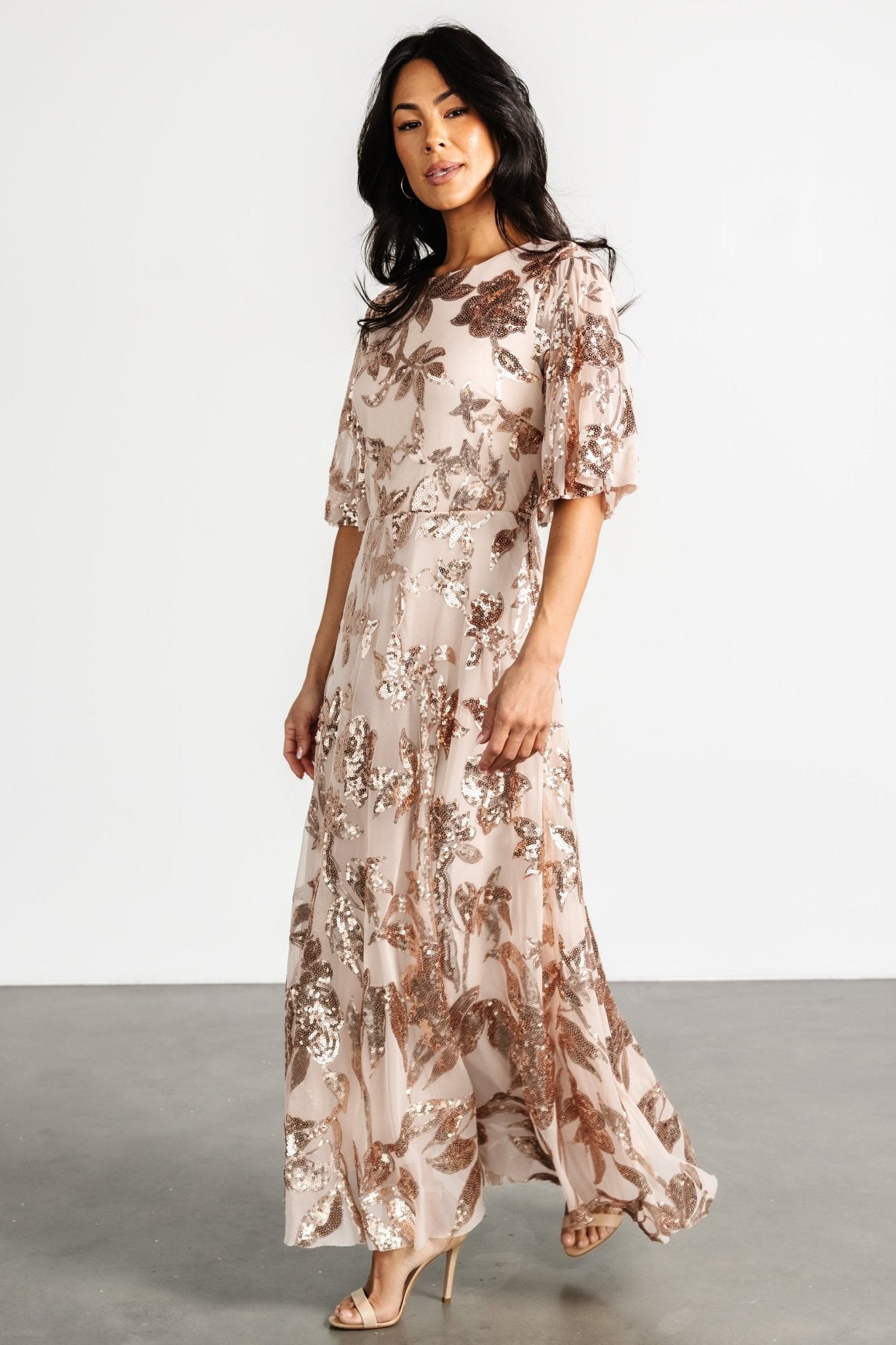 Lucy Sequin Dress | Rose Gold