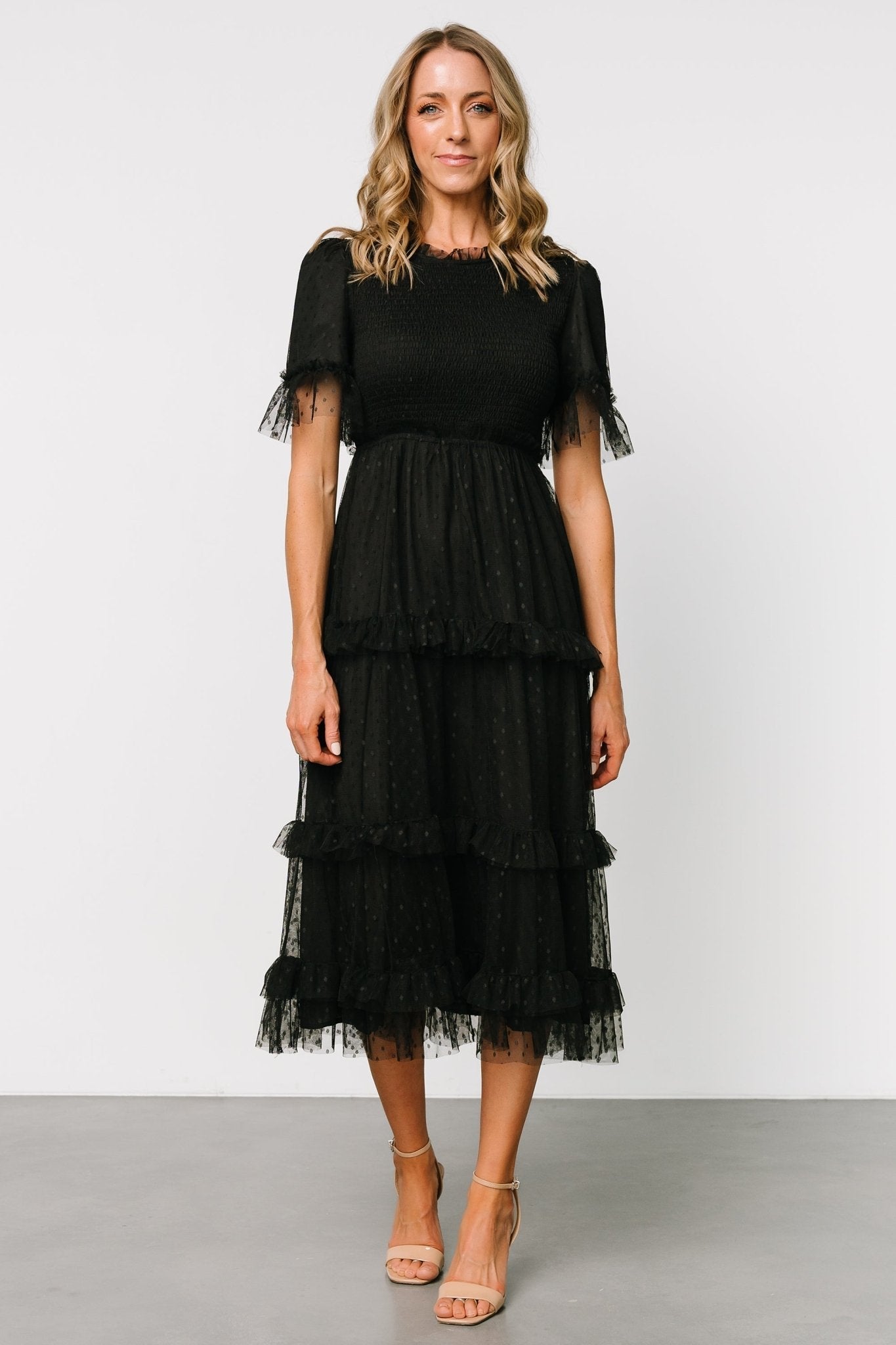 Lysandra Smocked Dot Dress | Black