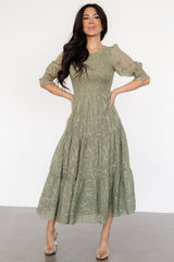 Nellie Smocked Midi Dress | Sage Green