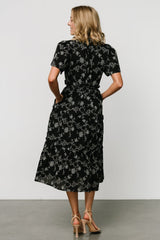 Odeya Tiered Midi Dress | Black + White