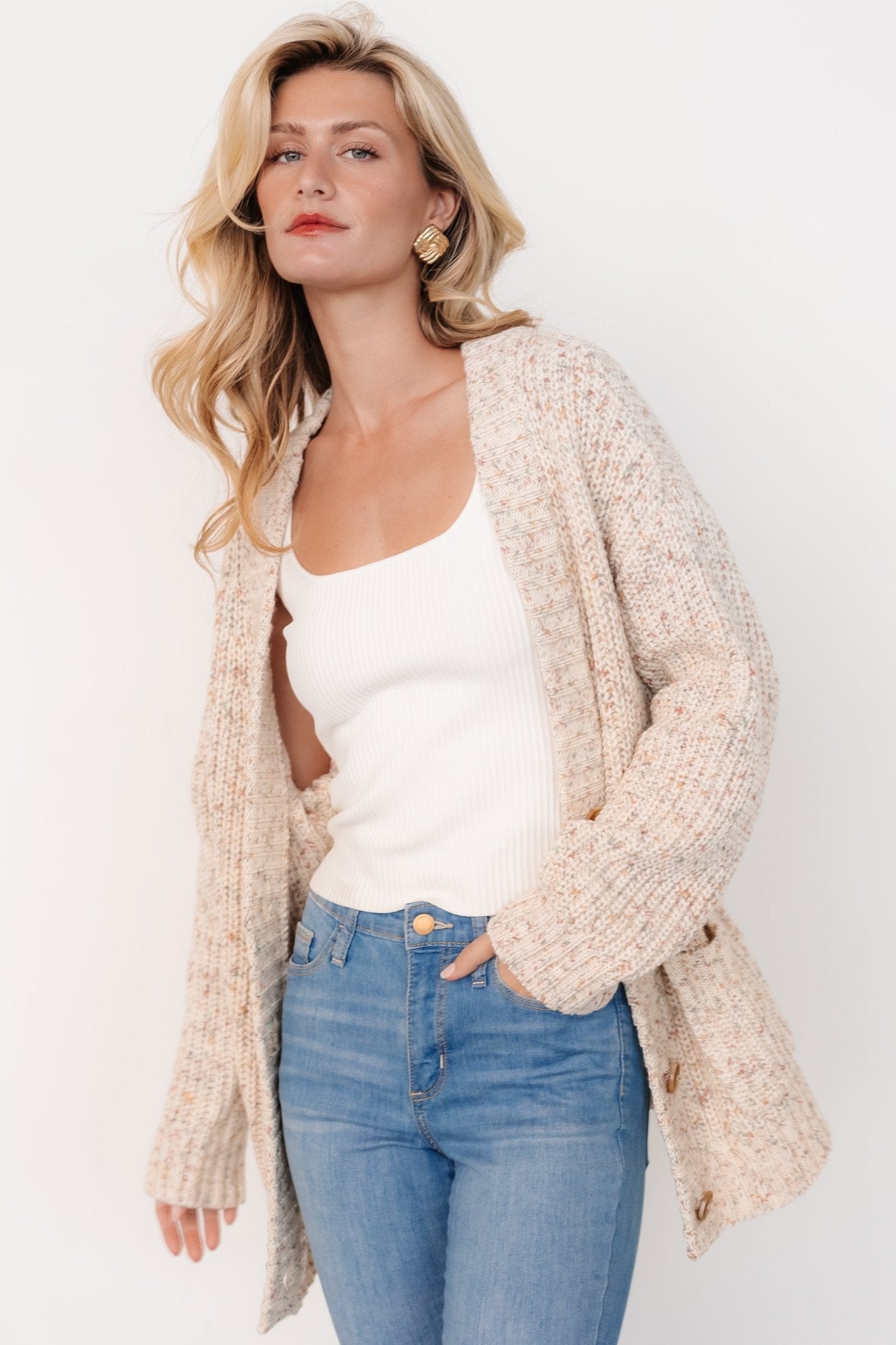 Phillis Chunky Knit Cardigan | Oatmeal Multi